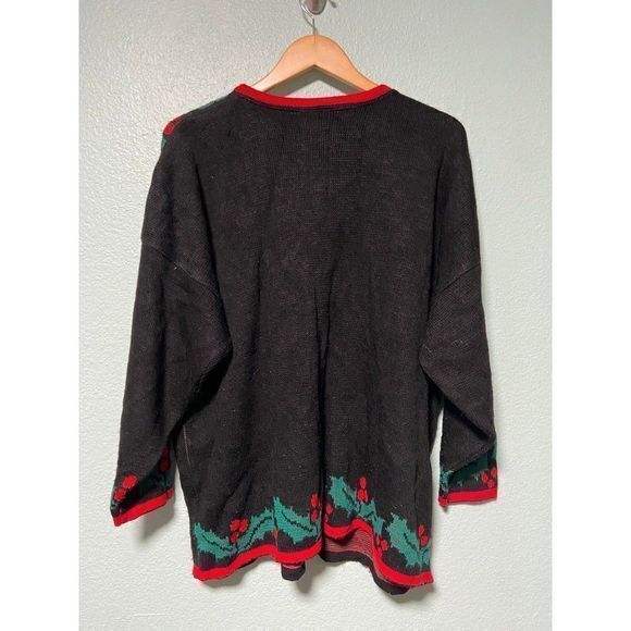 Holiday Time Vintage Women's Wreath‎ Black Sweater 18W/20W - Picture 2 of 9